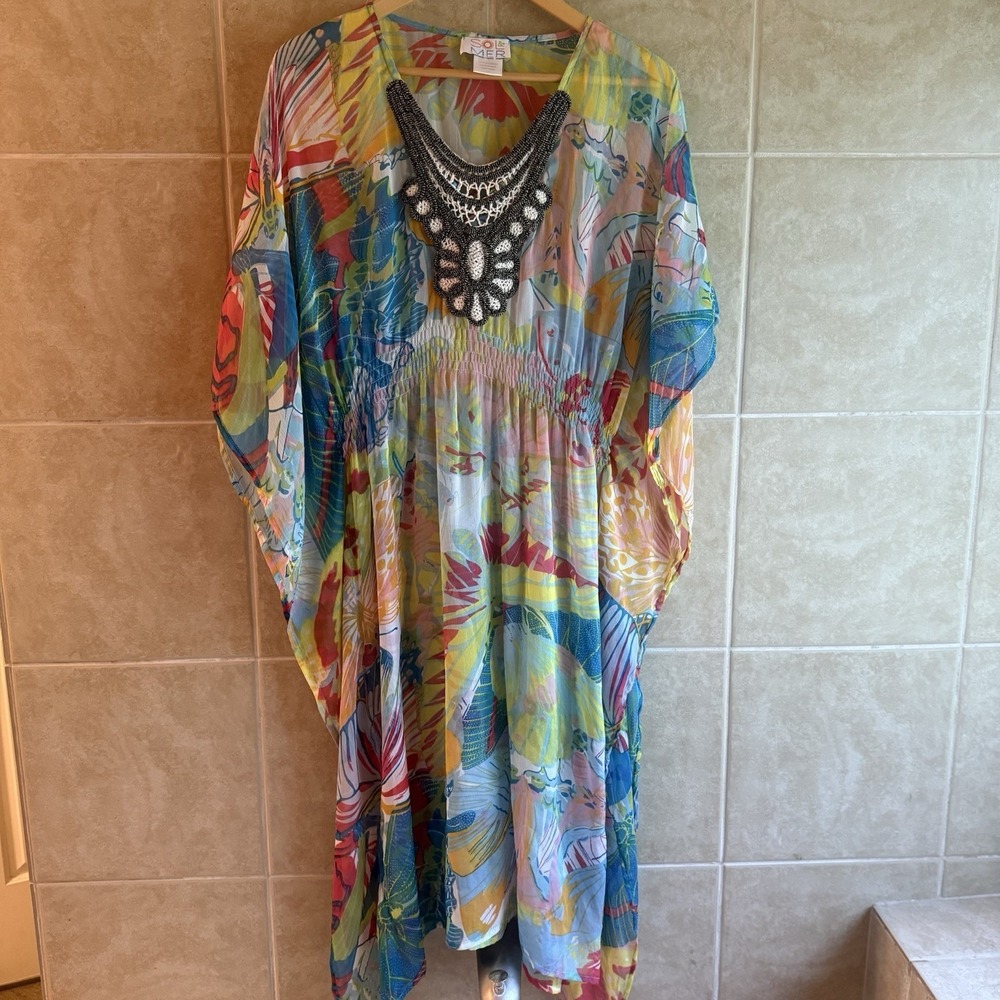 Sol & Mer  Sheer Chiffon‎ Swim Cover Kaftan Beach Swimwear Cover OS